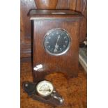 Smiths car clock in Art Deco oak case, together with a P & G Low Pressure Gauge