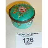 Antique Bilston enamel patch box with mirror under lid, some cracks