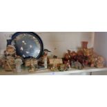 Assorted Lilliput Lane-type cottages, other items and a Victorian papier mache tray with mother-of-