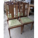 Set of four Arts & Crafts inlaid oak dining chairs