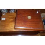 Large 19th c. mahogany campaign style writing slope (A/F) and a cutlery box