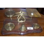 Brass and mahogany postal scales with weights