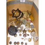 Assorted vintage military cap badges, buttons, etc., c. WW1 and WW2. Also inc. some commemorative