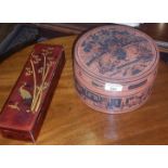 Indian lacquer picnic box & similar glove box