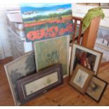 Seven various coloured prints and paintings