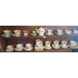 Various china tea cups and saucers, inc. Shelley teapot, Carlton china tea set, Royal Albert,