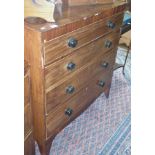 19th c. mahogany chest of four graduated drawers with bun handles standing on bracket feet, 36" wide