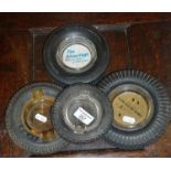 Advertising - four glass rubber tyre ashtrays including Firestone tyres, Sieberling All-Tread of the