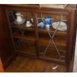 Edwardian oak two door display cabinet dresser with mirrors to top