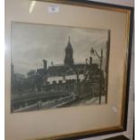 Monotone lithograph of a French town scene after R.D. Wilson 1964