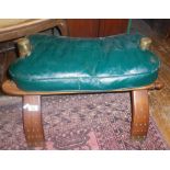 Vintage camel saddle stool with brass studding and leather cushion