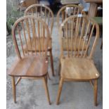 Four pine and elm kitchen stick back chairs