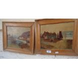 Pair of small oils on canvas of fishing harbour scenes