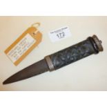 19th c. Skean Dhu Scottish dirk with bog oak handle and engraved silver banding