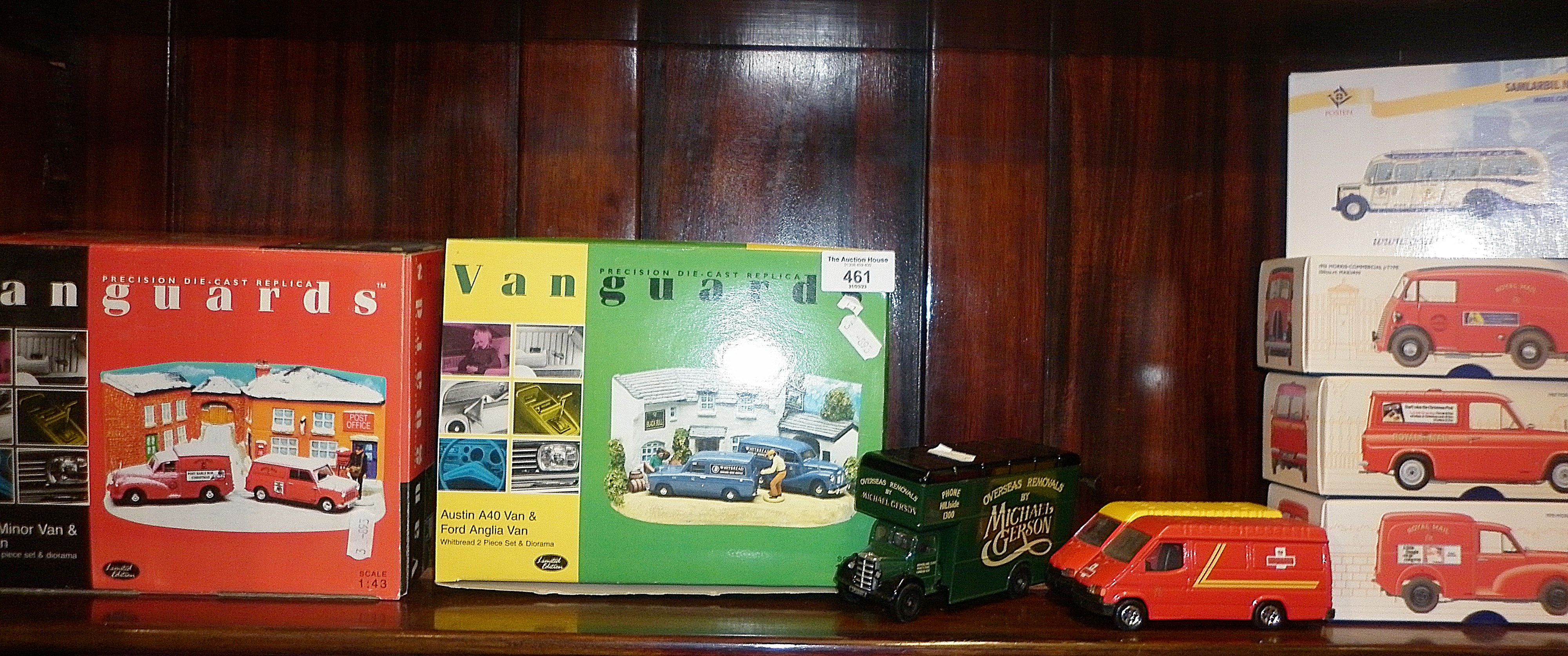 Vanguard Morris Minor Van and Minivan boxed, Vanguard Austin A40 van and a Ford Anglia van