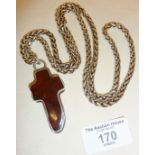 Vintage silver and amber cross pendant on a heavy silver chain (no clasp). Chain approx. 74cm