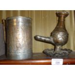 Persian silvered copper spirit lamp and a similar tankard