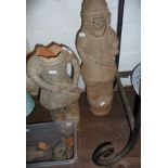 Vintage Japanese terracotta ritual Haniwu warrior figure, 58cm high, and another similar A/F