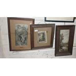 Three Edwardian engravings in oak frames