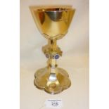 Victorian Neo-Gothic silver gilt chalice by John Hardman decorated with champleve enamel medallions