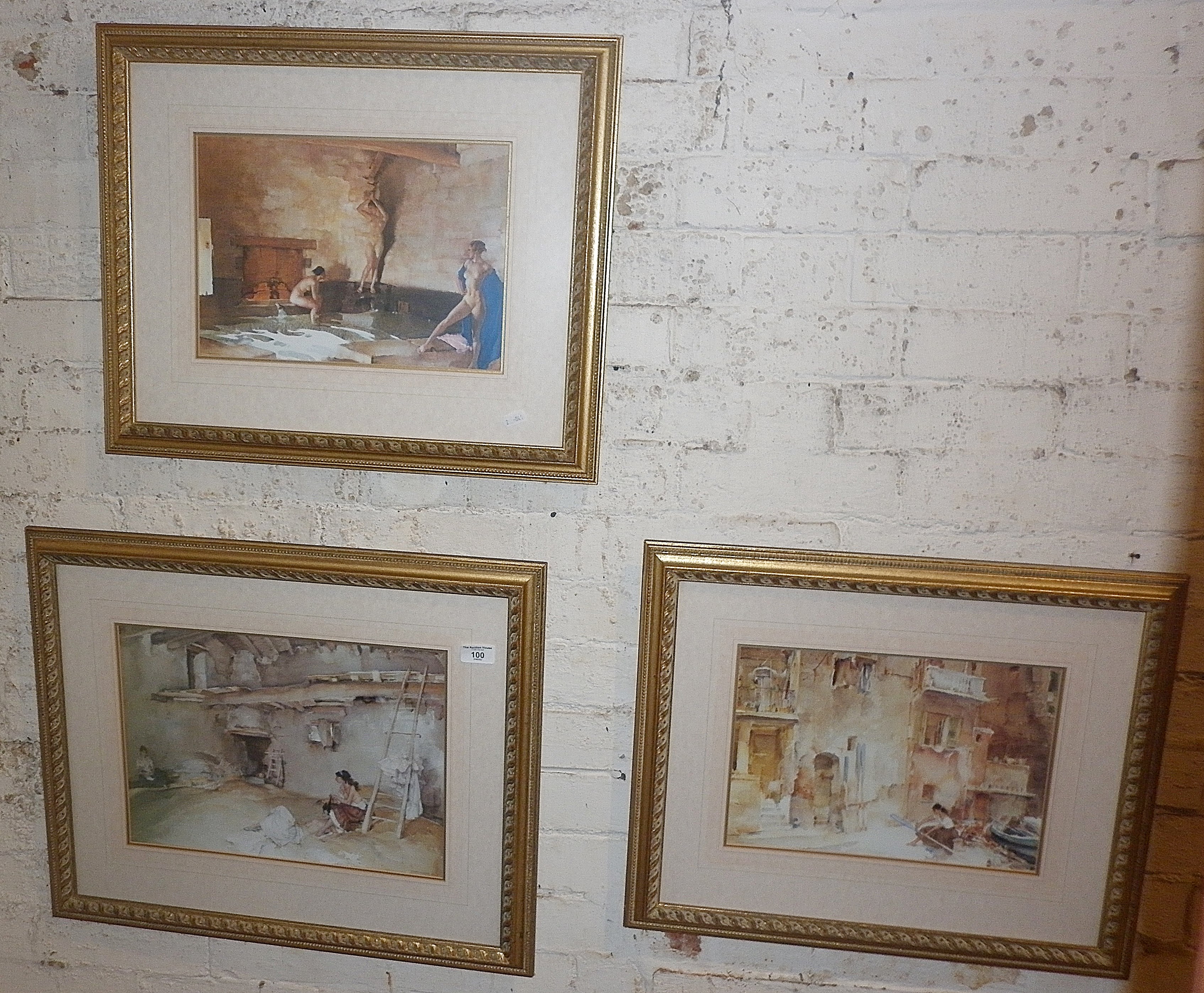 Three Russell Flint colour prints in gilded frames