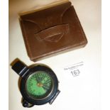 Vintage green card prismatic marching compass with leather case