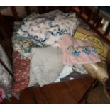 Box of assorted linen and curtains