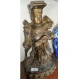 19th c. Chinese carved wood figure with gilt lacquered decoration, 42cm tall