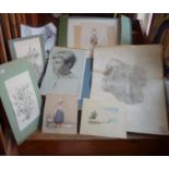 Folio of various 18th c. and 19th c. watercolour sketches and prints, inc. life studies in pencil