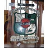 Vintage perspex advertising shop sign for the Blackburn & District Retail Grocer's Association