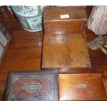 Victorian writing slope and three wood boxes