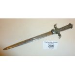 German miniature 1930s hunting dagger, 14cm blade finely etched with wild boar, stags, deer, etc.