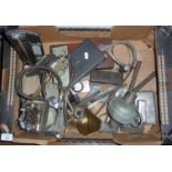 Collection of old medical instruments, inc. ether inhaler, bunsen burner and stethoscopes etc.