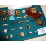 Jewellery case of rings, some silver, also including two Chinese jade type pendants