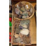 Two baskets of geodes, rocks and fossils