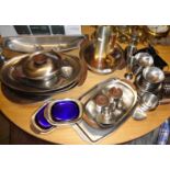 Large quantity of mid-century Danish stainless steel dinner ware by Lundtofte, inc. tureens, dishes,
