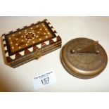 Contemporary Tunbridgeware style marquetry box containing miniature dominoes, together with a