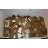 Shoebox containing assorted coins