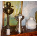 Antique oil lamps - one a Wanzer type with clockwork mechanism (requires restoration)