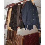 Vintage clothing: Naval Cadet's uniform, military sports shorts and two dress shirts. Two fur