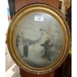 19th c. steel engraving in oval gilt frame, titled verso 'Pastoral Instruction'