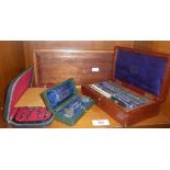 A.G. Thornton mahogany cased drawing instrument set, and two others