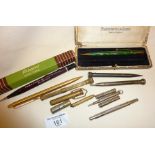 Various old pencils, inc. a Platignum De Luxe in case