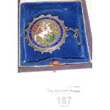 1819 silver and enamel crown coin brooch (some damage to enamel)