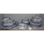 Extensive Ridgeway's blue and white "Chiswick" pattern dinner service with four tureens, four meat