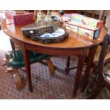 Pair of Victorian mahogany ""D"" end tables with extra leaf to make an oval dining table