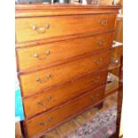 19th c. North American pine tall chest of five drawers on bracket feet