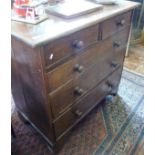 Victorian oak chest of drawers (2 over 3) with bun handles on bracket feet