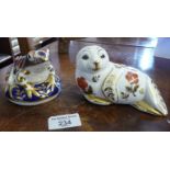 Royal Crown Derby seal paperweight and similar frog