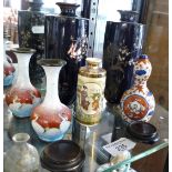 Two pairs Japanese Cloisonné vases, a miniature Satsuma vase and another (4) (A/F)